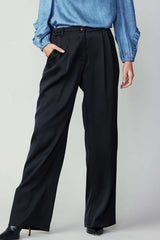 Buttoned Silky Pants (Black, Fuchsia)