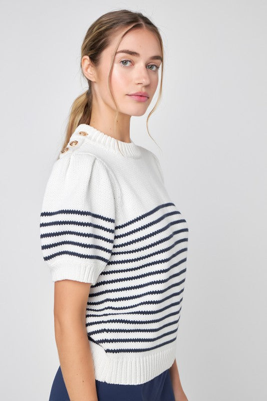 Striped Short Puff Sleeve Sweater