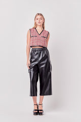 Faux Leather Cropped Cargo Pants