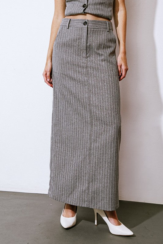 Striped Woven Midi Skirt