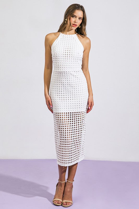 white christmas dresses Sleeveless Crochet Midi Dress – v o g l i o