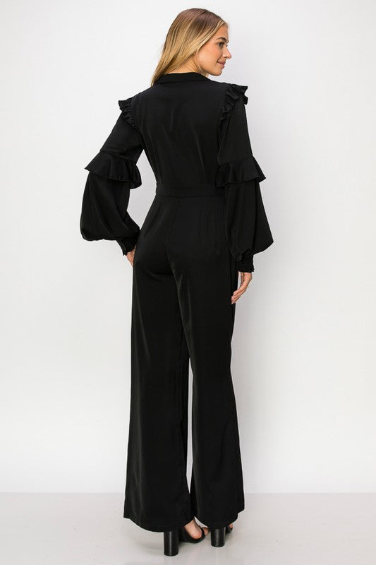 Long Sleeve Belted Jumpsuit