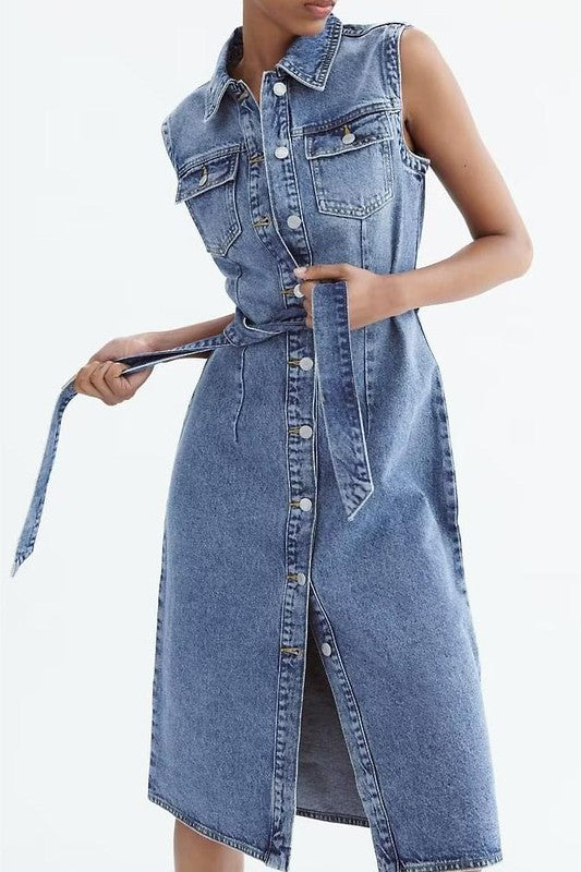 Denim Button Midi Dress  v o g l i o