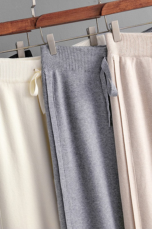 Knit Wide Leg Slit Pants (4 Color Ways)