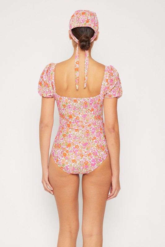 Puff Sleeve Swimsuit (Floral or Cream/Blk)