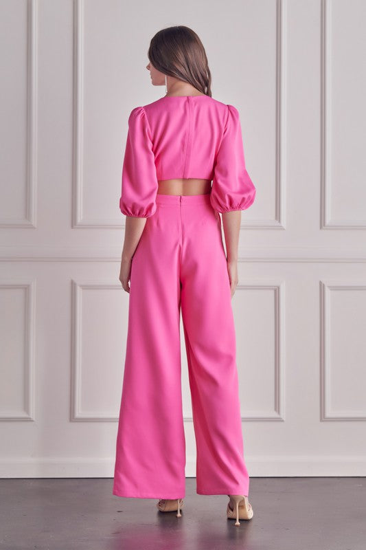 O'Ring Detail Cutout Jumpsuit (Pink or Lime)
