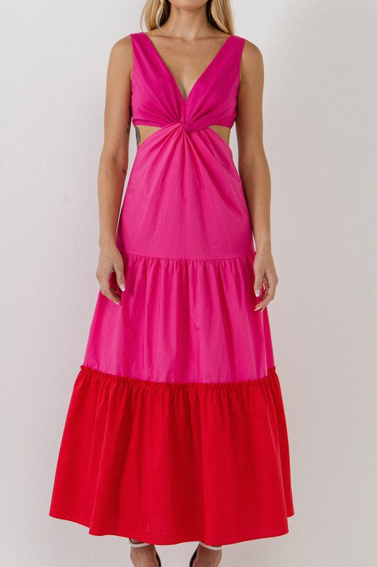 Twist Cut-Out Maxi Dress (Red/Fuchsia or Beige/White)