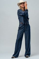 Tailored Wide-Leg Denim Trousers