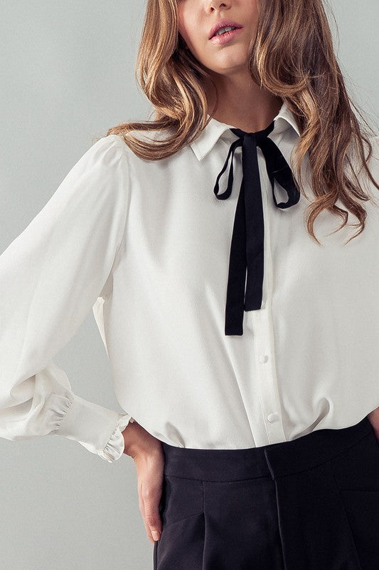 Tie Collar Loose Fit Shirt