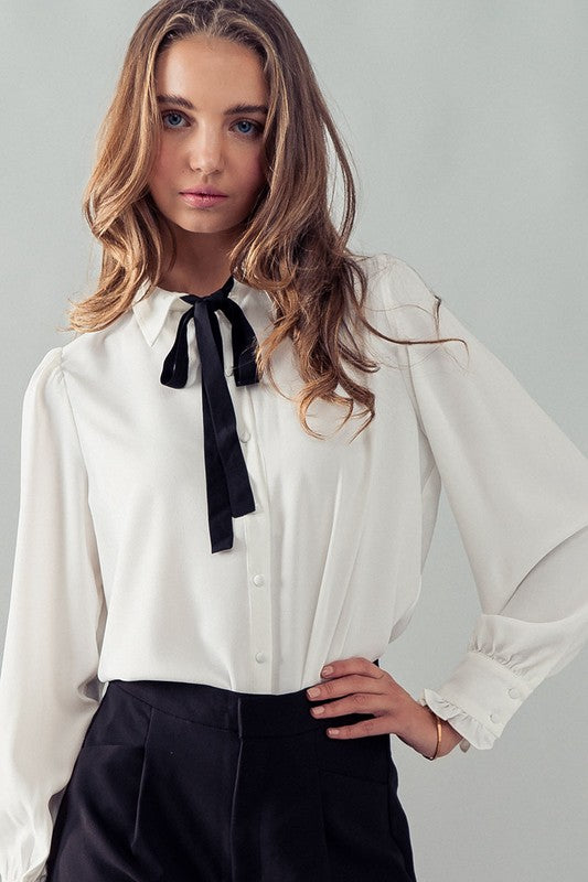 Tie Collar Loose Fit Shirt