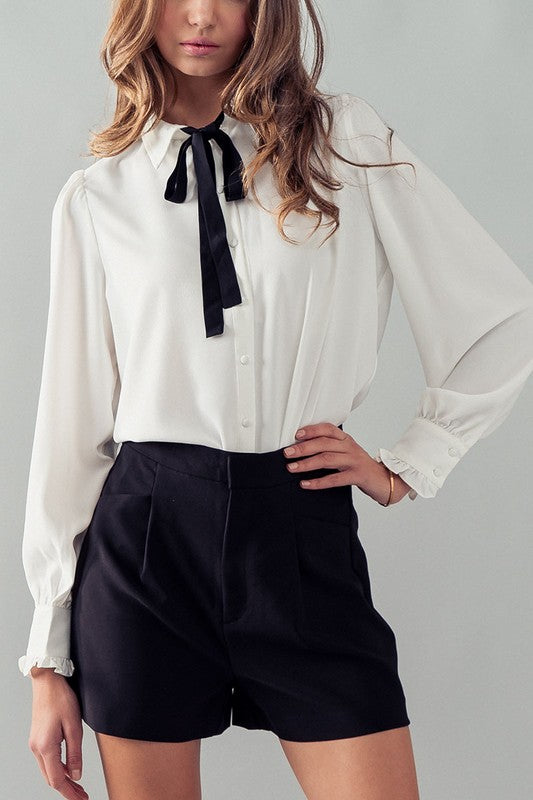 Tie Collar Loose Fit Shirt
