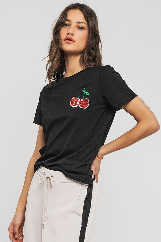 Glittering Cherry Graphic Tee (2 Color Ways)