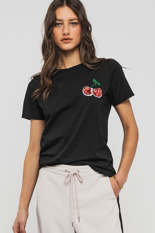 Glittering Cherry Graphic Tee (2 Color Ways)