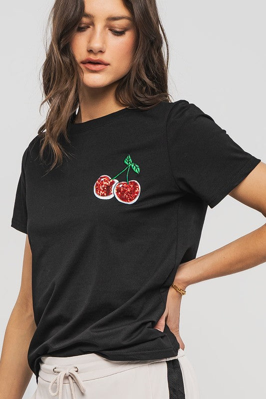 Glittering Cherry Graphic Tee (2 Color Ways)