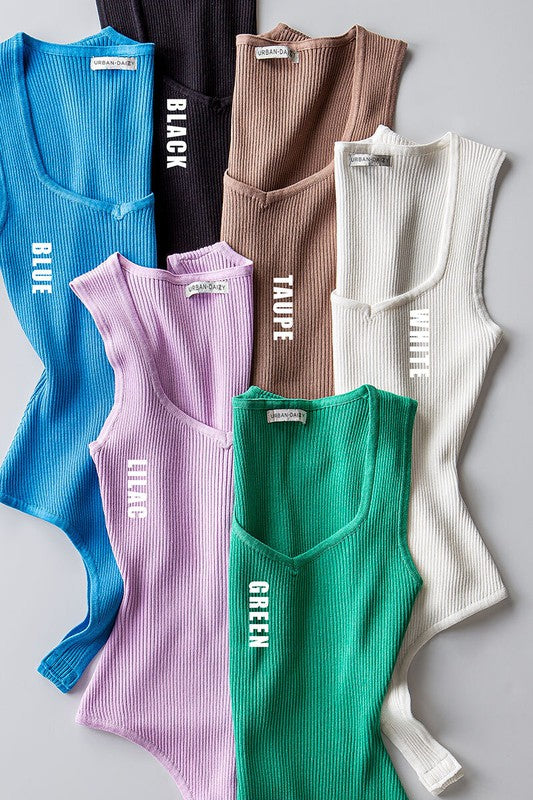 Bella Rib Bodysuit Top (Blue, Lilac, or White)