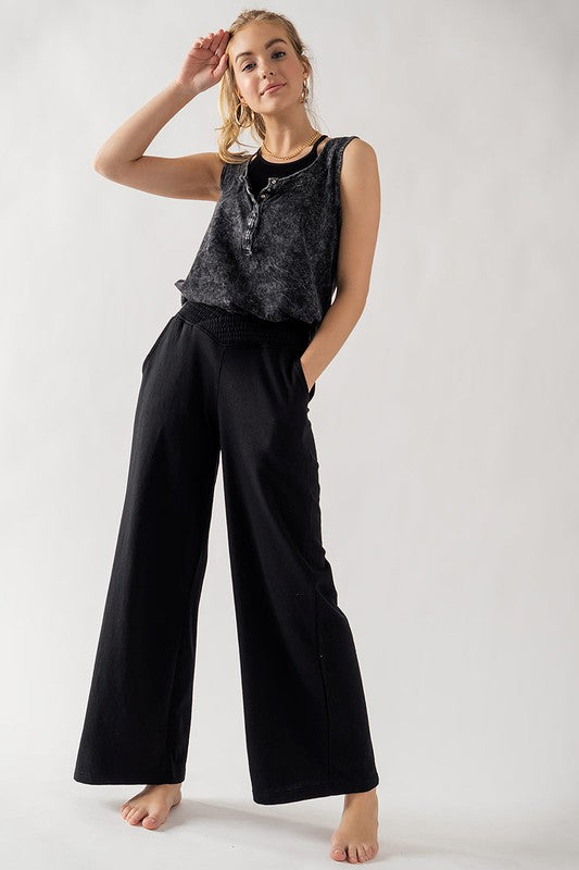 Crossover Waist Pants (Black, Natural)
