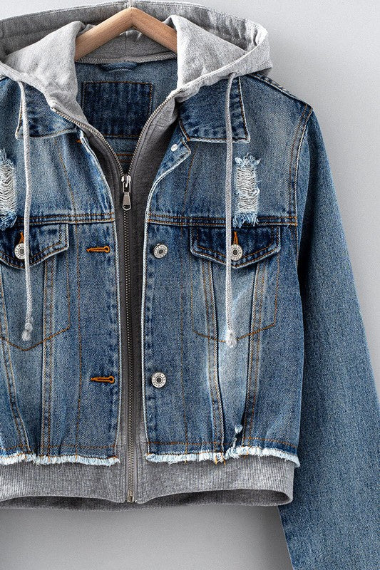 Hooded Denim Zip-Up Jacket