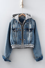 Hooded Denim Zip-Up Jacket