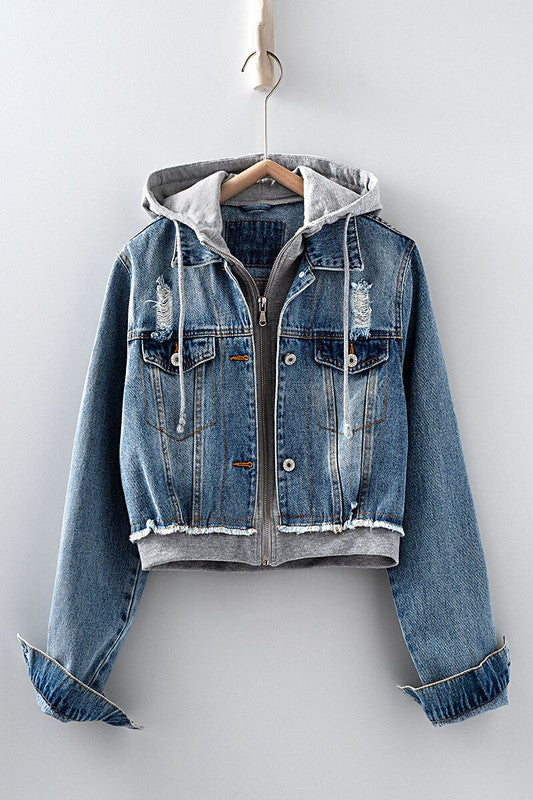 Hooded Denim Zip-Up Jacket