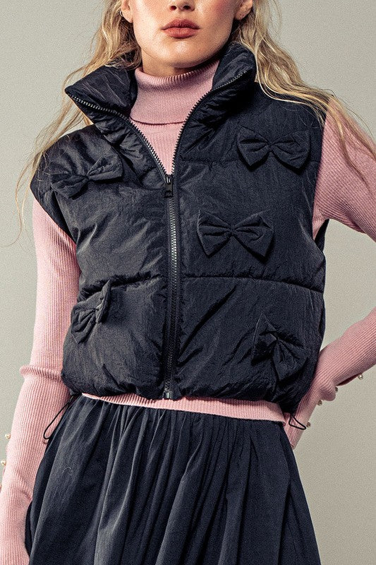 Bow Details Puffer Vest
