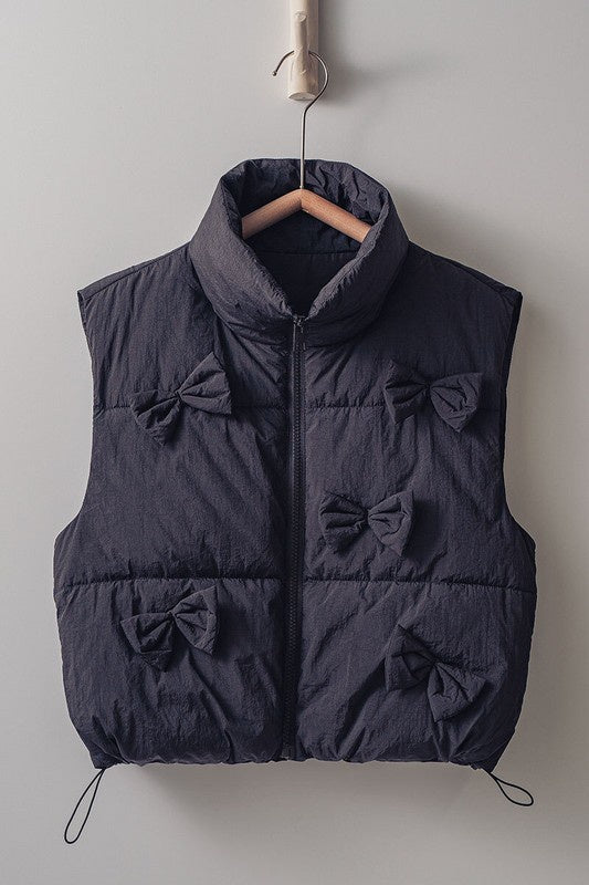 Bow Details Puffer Vest