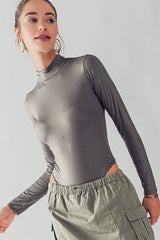 Silky Metallic Mock Neck Body Suit (3 Color Ways)