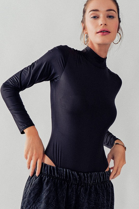 Silky Metallic Mock Neck Body Suit (3 Color Ways)