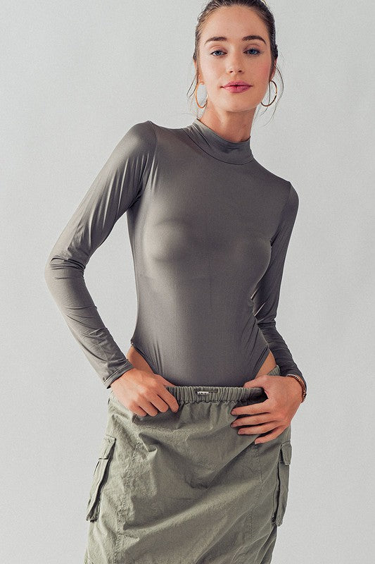 Silky Metallic Mock Neck Body Suit (3 Color Ways)