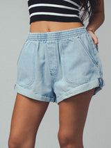 Cool Elastic Waist Denim Shorts