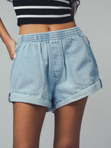 Cool Elastic Waist Denim Shorts