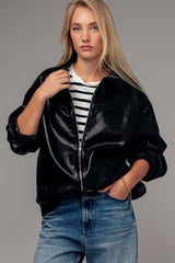 Oversized Faux Leather Zip Jacket