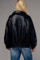 Oversized Faux Leather Zip Jacket