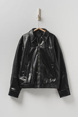 Oversized Faux Leather Zip Jacket