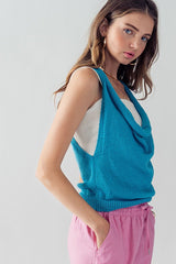 Cher Cowl Neck Knit Sweater (Blue, Pink)