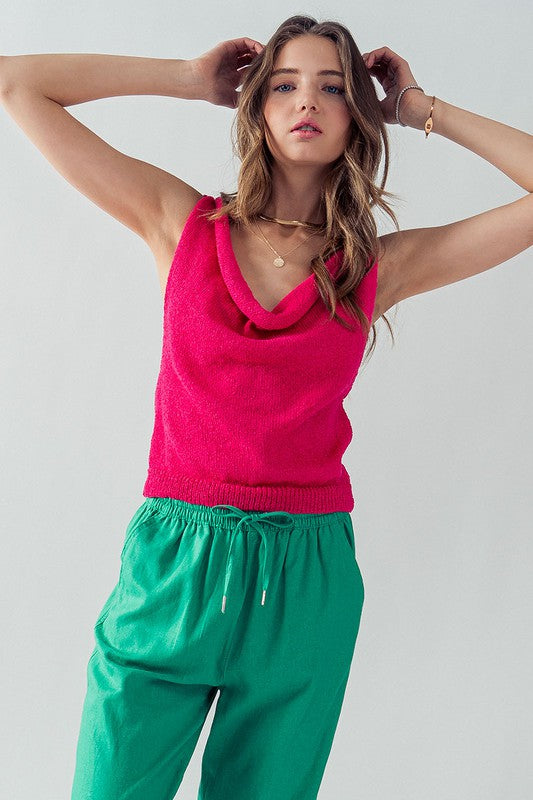 Cher Cowl Neck Knit Sweater (Blue, Pink)