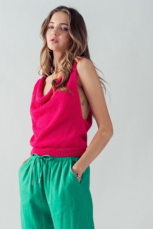 Cher Cowl Neck Knit Sweater (Blue, Pink)