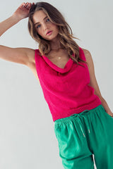 Cher Cowl Neck Knit Sweater (Blue, Pink)