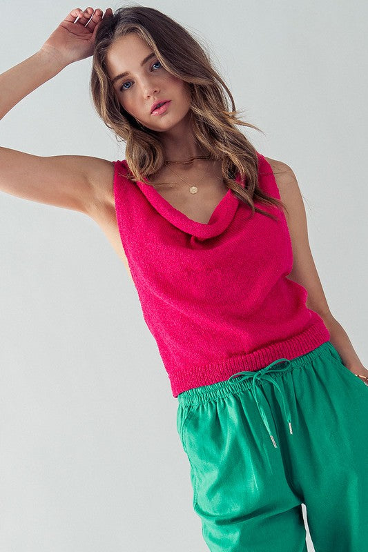 Cher Cowl Neck Knit Sweater (Blue, Pink)