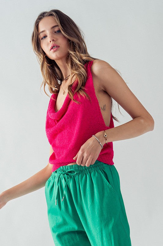 Cher Cowl Neck Knit Sweater (Blue, Pink)