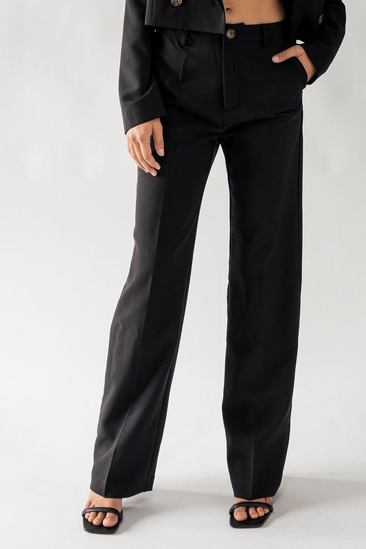 Solid Straight Leg Trouser (Beige, Black)