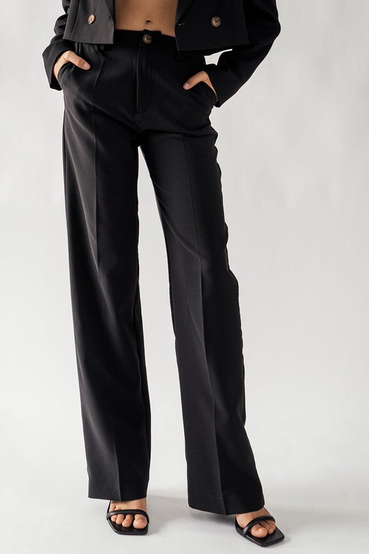 Solid Straight Leg Trouser (Beige, Black)