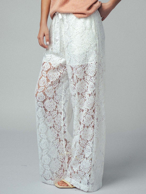 Sheer Lace Wide-Leg Pants