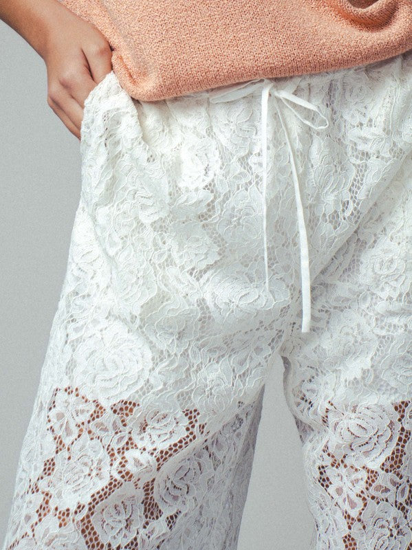 Sheer Lace Wide-Leg Pants