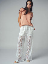 Sheer Lace Wide-Leg Pants