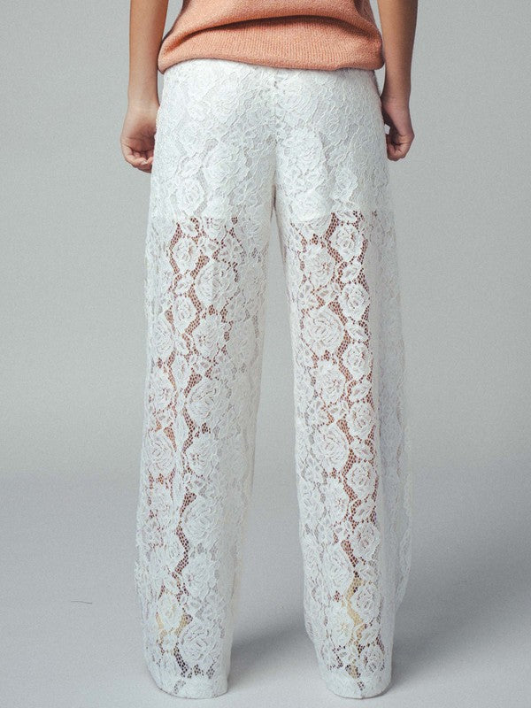 Sheer Lace Wide-Leg Pants