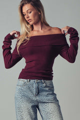 Off-Shoulder Knit Sweater Top (3 Color Ways)