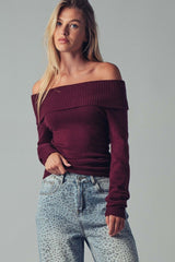 Off-Shoulder Knit Sweater Top (3 Color Ways)