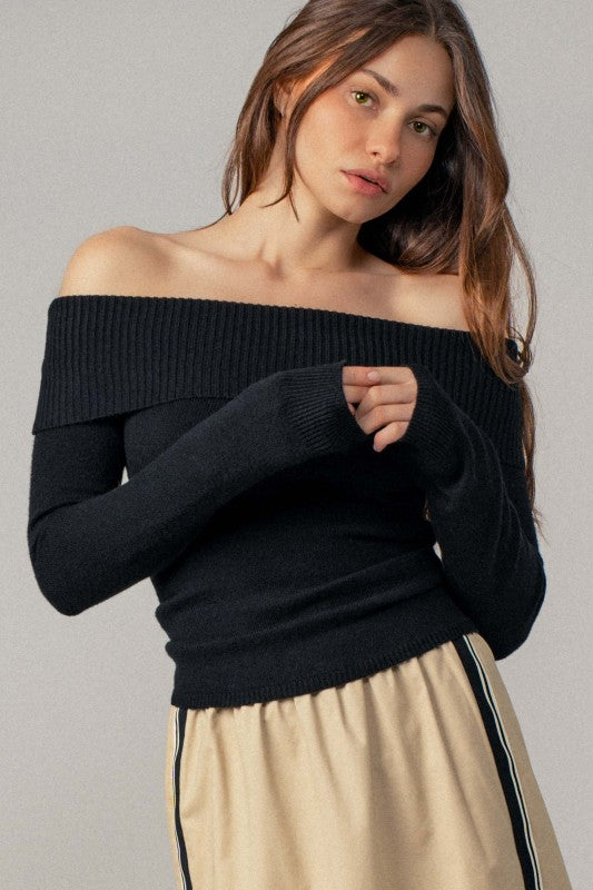 Off-Shoulder Knit Sweater Top (3 Color Ways)