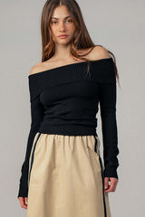 Off-Shoulder Knit Sweater Top (3 Color Ways)