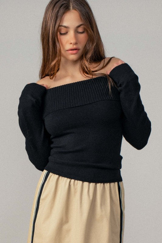 Off-Shoulder Knit Sweater Top (3 Color Ways)